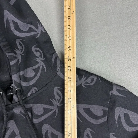 Y2K Vintage No Fear All Over Print Hoodie Mens Medium Skater Grunge Emo Black - Picture 5 of 6